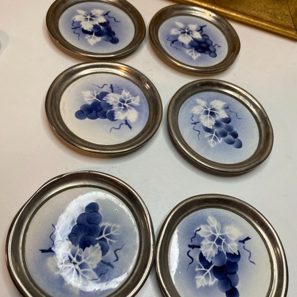 6 Art Nouveau antique drinks glass coasters Max Dannhorn Made in Germany Grapes